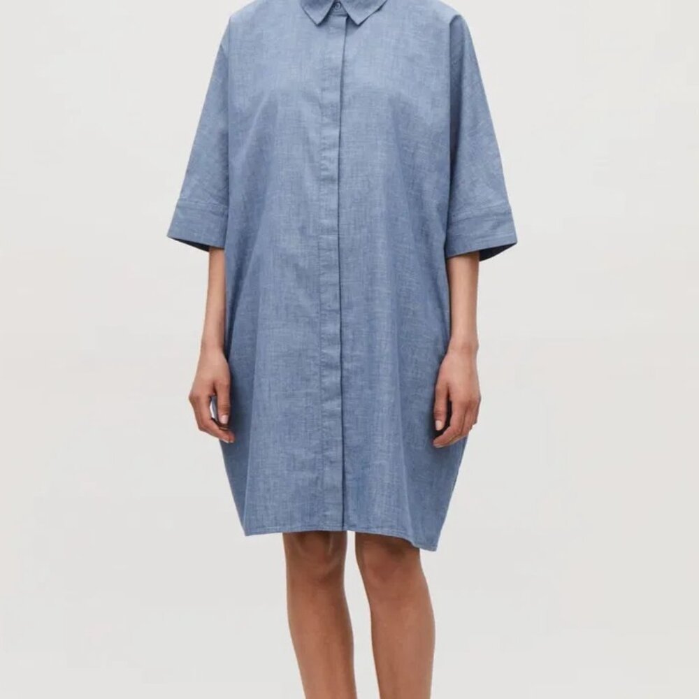 COS Blue Oversized Cotton Shirt Dress Pockets I Size M (fits L too)